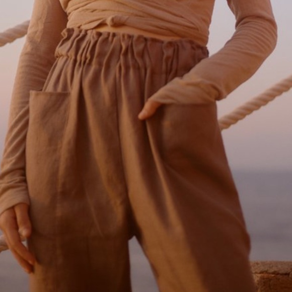 OZMA Utility Heavy Laundered Linen Pant Small in Carob / Tobacco - Picture 7 of 7